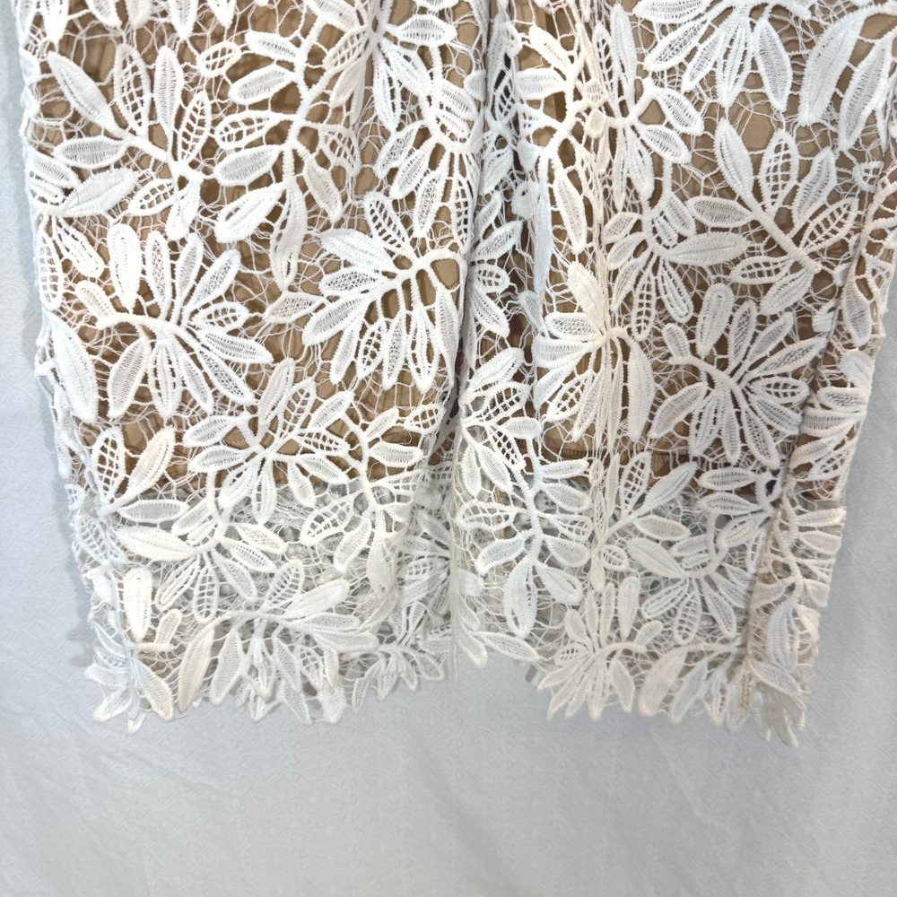 Lulus White Floral Crochet Lace Nude Lining Cap Sleeve Midi Dress Size Small - Picture 6 of 11